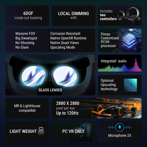 Pimax Crystal Light Prime PC VR Headset - 8K QLED with Local-Dimming, Ideal for Flight and Racing Simulators